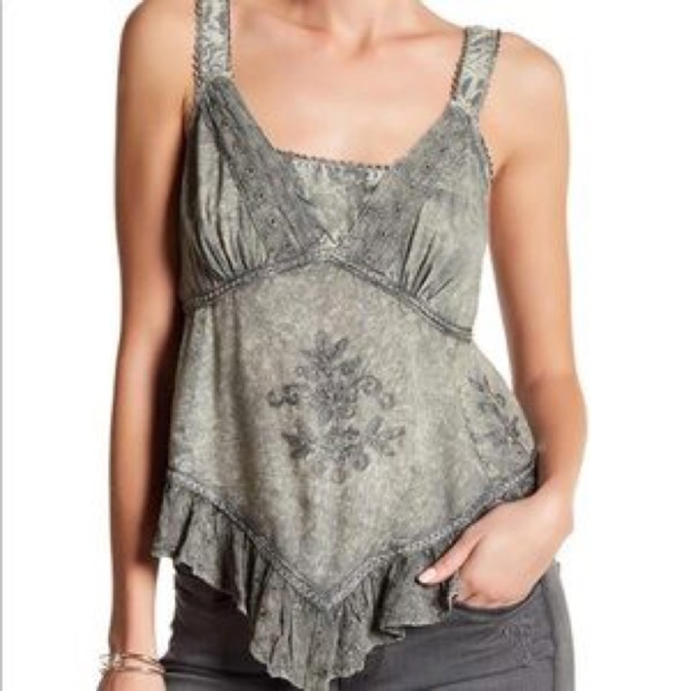 Romeo & Juliet Couture L Babydoll Y2K Distressed Ruffle Boho Tank Green Top